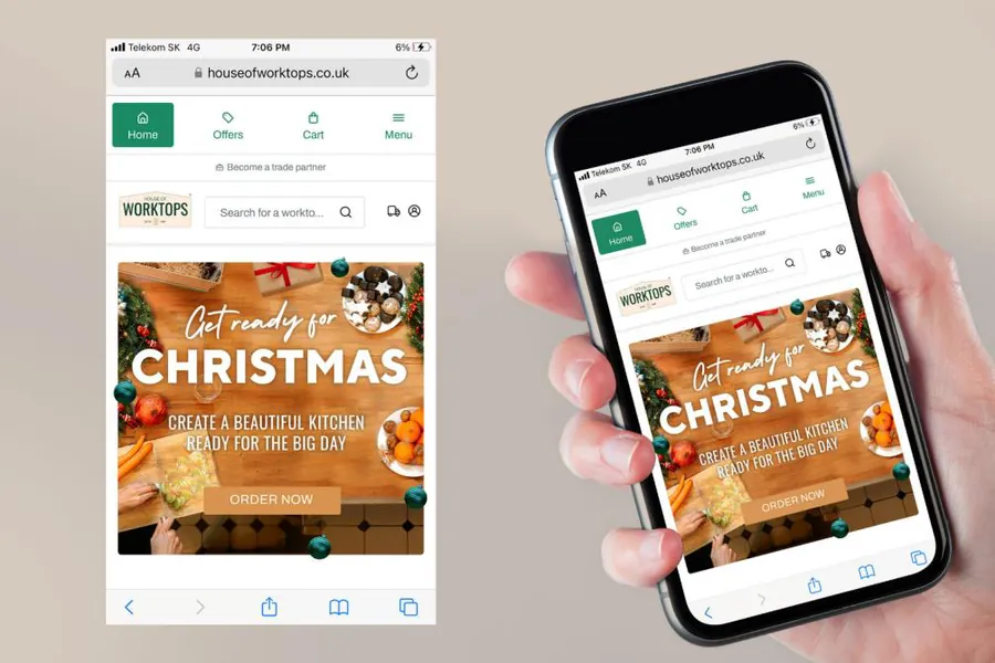 House of Worktops mobile site with a seasonal campaign