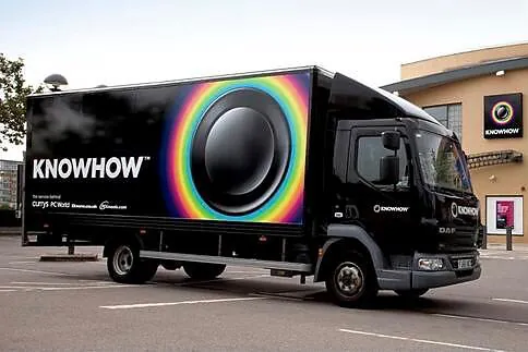 KNOWHOW delivery lorry with the rainbow brand identity